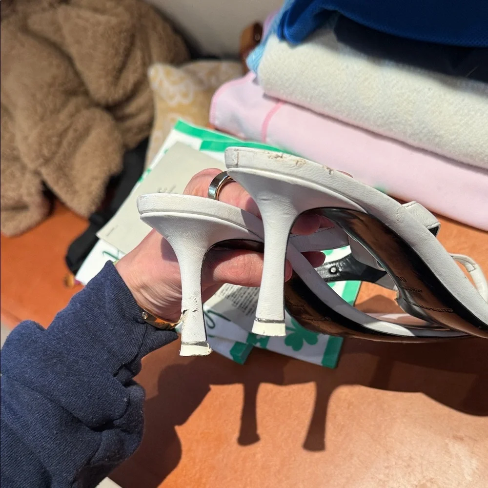 Alexander Wang White Crystal-Embellished Thong Kitten Heel Sandals 39 8.5 - Picture 4 of 8